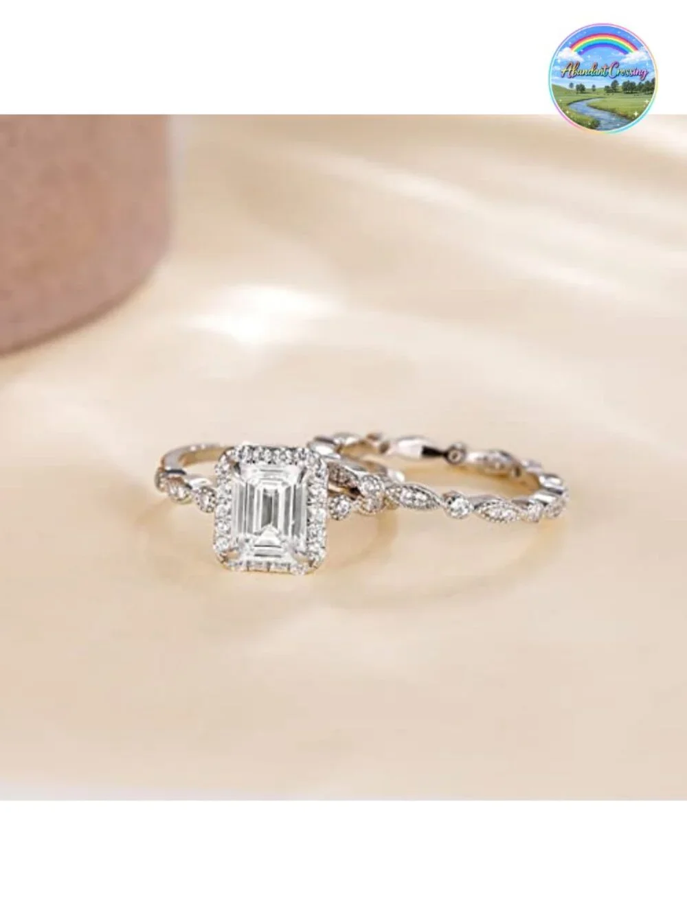 925 Sterling Silver 2CT Emerald CZ Bridal Ring Set